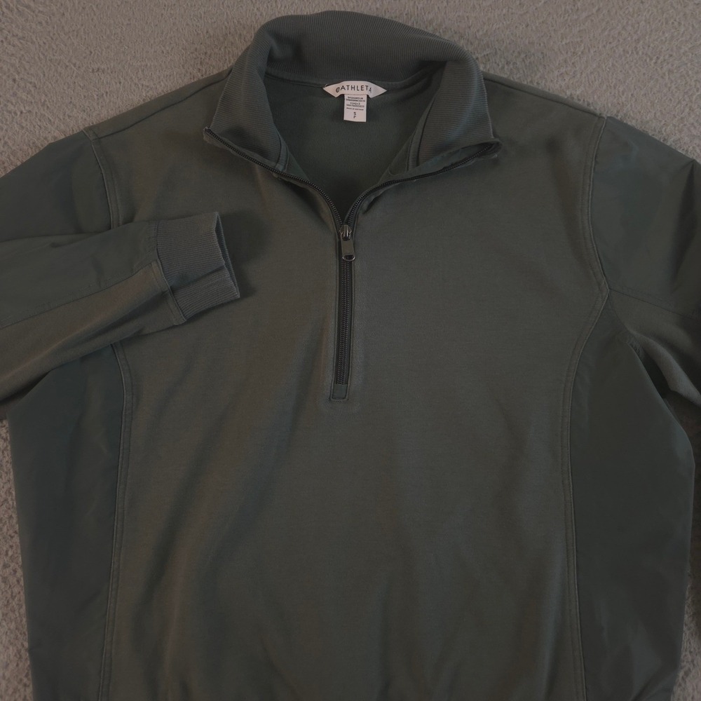 Athleta Sweatshirt Womens Small Green Gray Triumph Hybrid Half Zip Mixed Media